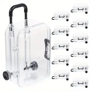 12pcs Mini Transparent Plastic Suitcase Storage Boxes with Retractable Wheels - Jewelry Snack Organizer, Home Jewelry Organizer, Wedding Birthday Party Favor Gift Box, Travel Luggage Candy Case, Home Storage Supplies.