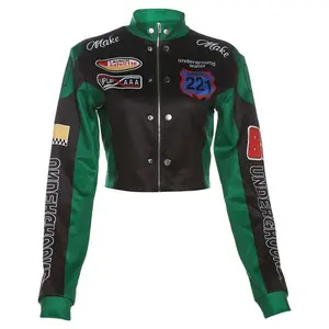 WHATIWEAR 2024 Fall/Winter American Locomotive Cool & Spicy Street Sports Contrast Print Short Zip Textured Jacket Women’s Polyester Coats Tops Outerwear Casual Fabric Fashion Womenswear