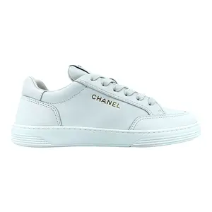 Chanel Lettering Sneaker Low Leather White Gold