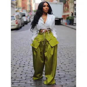 Women's Cargo Pants High Waisted Satin Flowy Pants Wide Leg Casual Pants Skin-friendly, flowing fabric Casual yet formal trousers Suitable for street style, dates, work, vacations, parties, etc