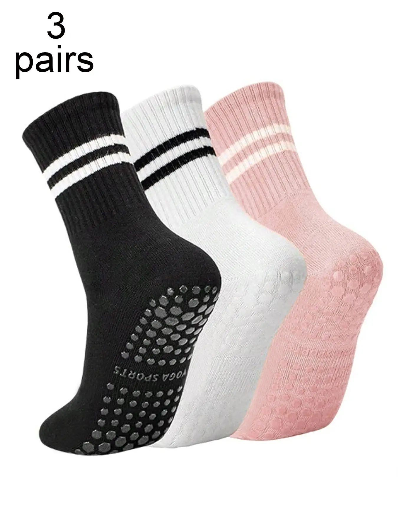 3 pairs of women's pilates Grip Sports Athletic Grippy Socks anti-slip, anti-slip dot glue design, suitable for yoga and fitness exercise