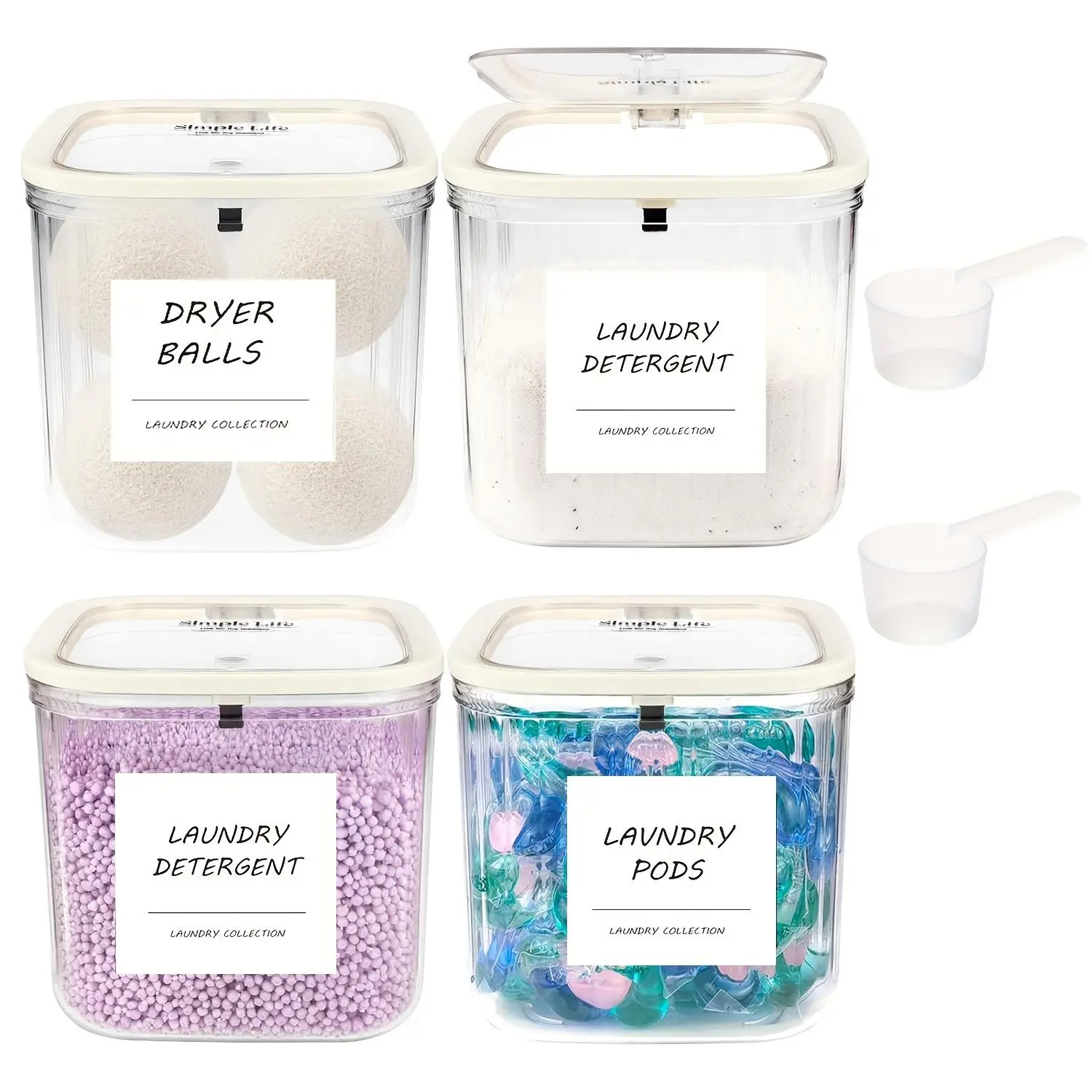 Laundry Detergent Storage Box with Label, 1 Box Clear Laundry Detergent Storage Container with Pop-up Lid, Home Organizer for Laundry Room, Stackable Airtight, Transparent Container, Home Organization Containers