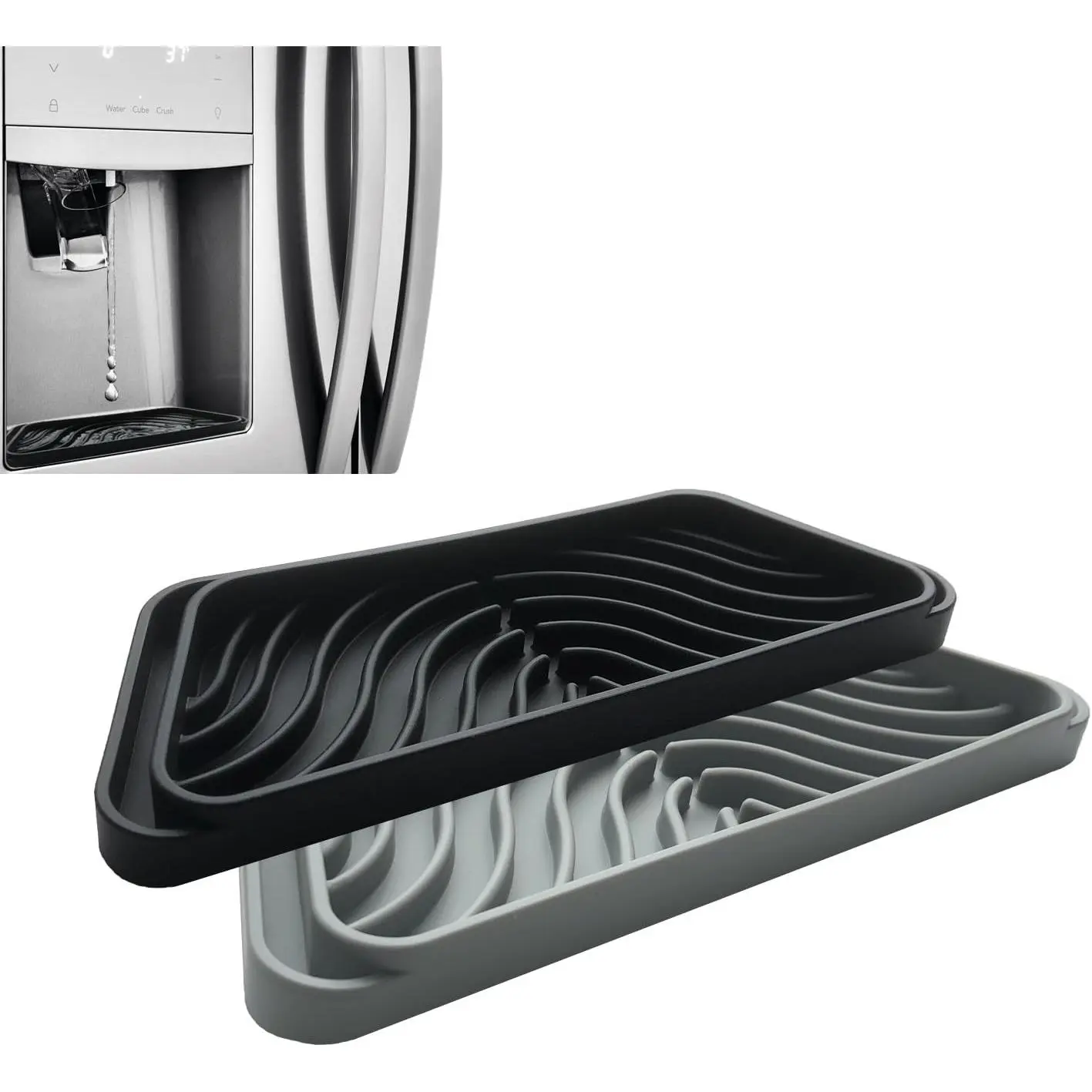 Refrigerator Drip Tray Catcher 2 packs,Protects Ice and Water Dispenser Pan From Spills,Fit Refrigerator Water Tray, Recycle and Dry  (Rectangular, Black+Grey)
