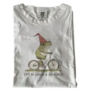Comfort Colors Off to Cause a Kerfuffle Frog Bike Shirt, Funny Frog Graphic Tee, Quirky Teacher T-Shirt, Party Frog Shirt, Frog with Party Hat T-shirt, Gift for Men, Gift for Women, Crew Neck T-shirt, Trending T-shirt