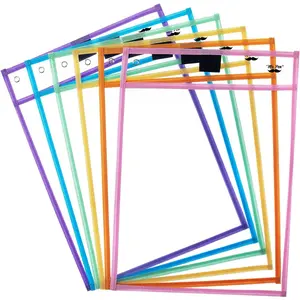 Reusable Dry Erase Pocket Sleeves, 10" x 14", 6 Pack, Pastel Colors, Clear Plastic Paper Sleeves, Ticket Holders, Clear Plastic Sheet Protectors, Teacher School Classroom Supplies