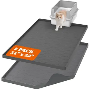 [Pawtners] Set of 2 large cat litter mats,  34"X 22" , Made of waterproof silicone—one-touch sand-dumping, no filtering required, easy to clean, stain-resistant and slip-resistant, and can also be used to hold items
