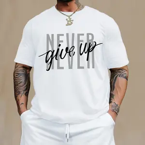 1 Washable Iron-On Transfer Decal with "Never Give Up" Letter Print for Decorating T-Shirts, Pillows, and Hoodies as a Gift, Inspirational DIY Heat Press Patch, Motivational Quote Sticker, Easy Application for Fabric Crafts, Custom Apparel