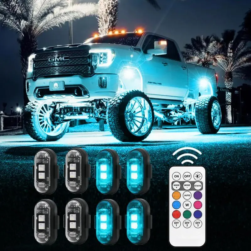 Underglow Kit RGB Lights Wireless Remote Control Cars Side Decoration Lamps, LED 8Colors Custom Lighting Rechargeable Strobe Footwell Ambient light, Random Color -DlYCustomizable Car Decor, Perfect Ciftfor Couples, Family, Pet Memorabilia