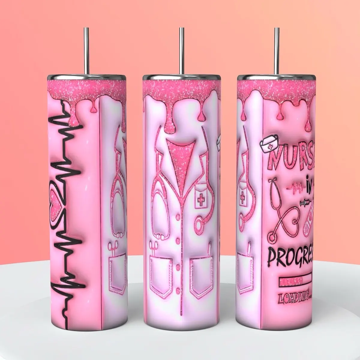 Nurse in progress 20oz tumbler, nursing school, rn, registered nurse, hospital jobs, career tumblers, occupational, PN Water Bottles Insulated Drinkware Straw