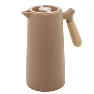 34oz/1L Insulated Coffee Pot, Food Grade Plastic Outer Layer, Glass Inner Liner, Wood Grain Handle, Keeps Drinks Hot or Cold, Leak-Proof, Coffee Making Tool, Coffee Pitcher