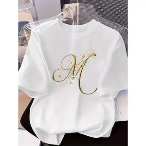 Men's M Letter Graphic T-Shirt, Soft Cotton Fabric with Classic Unisex Fit, Lightweight Breathable Round Neck for Summer Streetwear