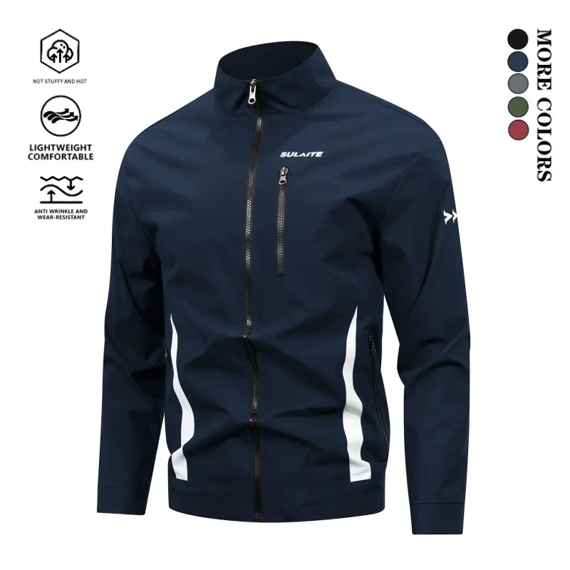 Men’s Motorcycle Racing Jacket – Windproof Sports Stand Collar Jacket with Zipper and Multiple Pockets – Lightweight Outdoor Casual Jacket