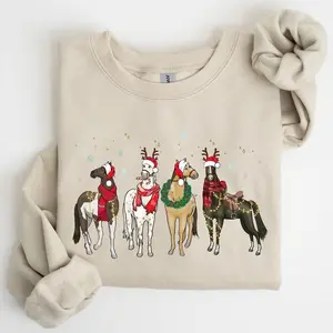 Christmas Horses, Horse Lovers, Santa, Winter, Snow, Xmas Sweatshirt, Women's Crew Neck, Crewneck