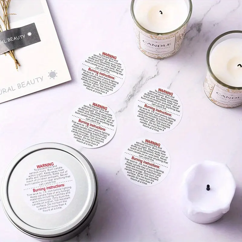 1roll,500pcs Candle Warning Label Sticker Scented Candle Container Safe Use Tips Self-adhesive Label, Box Seal Sticker,Business Commodity Packaging Sealing Stickers,Gift Box Decor Bag Packaging Label, Self Adhesive Labels, Sticky Labels