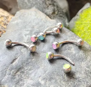 5pc Bulk Pack Illuminating Stone Eyebrow Rings 16g 8mm 5/16" Body Jewelry