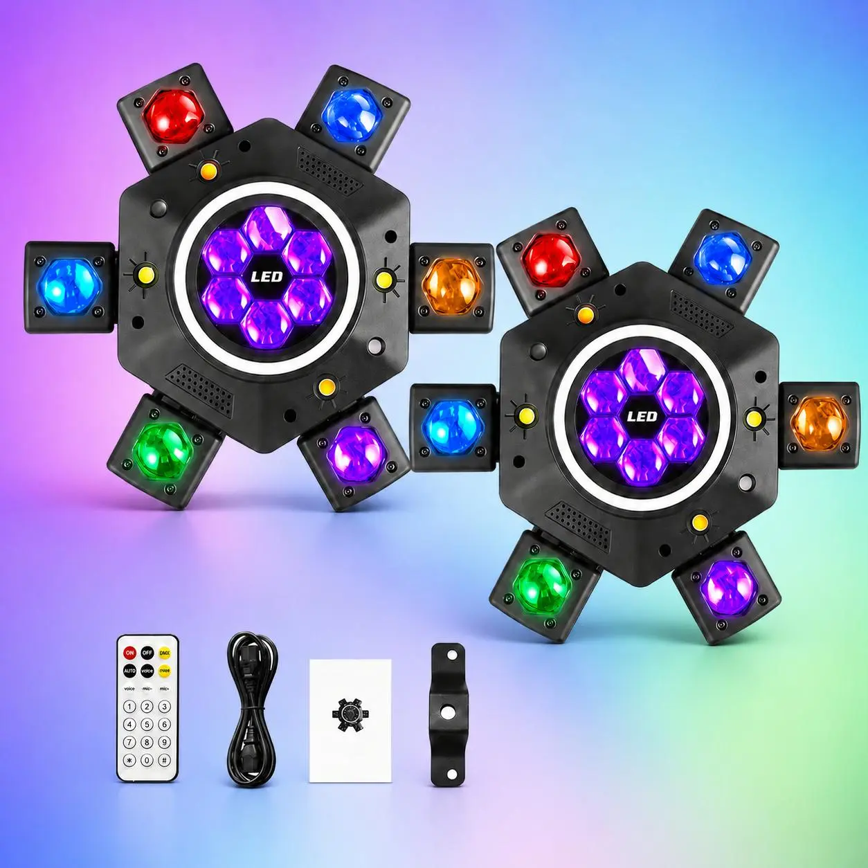 [NEW] 150W Halloween Party 6-Eye Moving Head DJ Stage Light, RGBW LED Beam Lighting with DMX-512 & Sound Activated Modes, Professional Party Lights for Weddings, Live Events, Clubs, and Discos