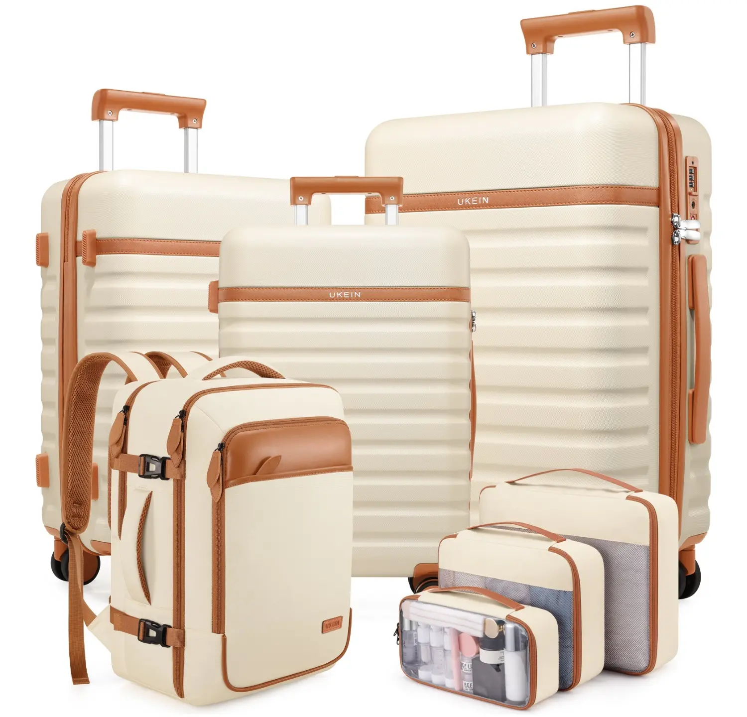 UKEIN Unisex 7-Piece Luggage Set - Modern TSA-Friendly, Scratchproof, High-Strength Lock ABS+PC Hardshell Carry-On with Double Wheels, Adjustable Handle, Travel Duffel Bag for Travel, School, Luggage Sets,back to school shopping tiktokshopbacktoschool