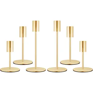 Set of 6 French Gold Taper Candle Holders Candlestick Holders, Decor Candle Stick Holder for Table or Mantel Centerpiece, Wedding, Dinning, Party Home Decor
