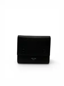 Pre-owned Celine GRAINED CALFSKIN LEATHER Small Leather Goods BLACK GRAINED CALFSKIN SMALL TRIFOLD WALLET