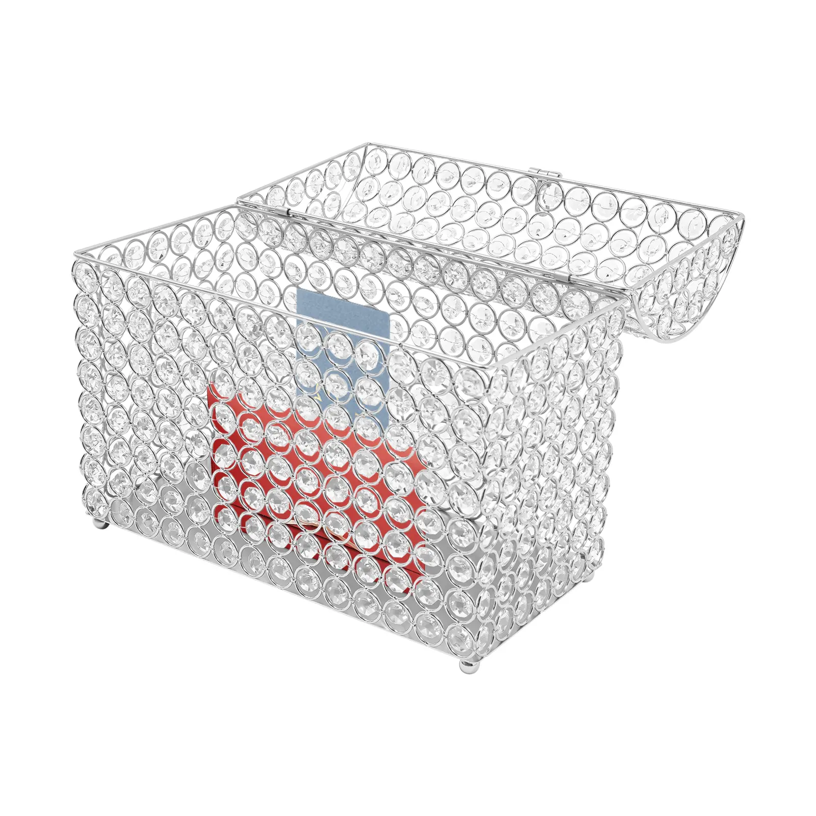 Wedding Card Box with Heart Lock and Key Silver Glass Beads for Cards Invitations Money Storage 12 2 x 6 3 x 9 8 Inch Iron Steel