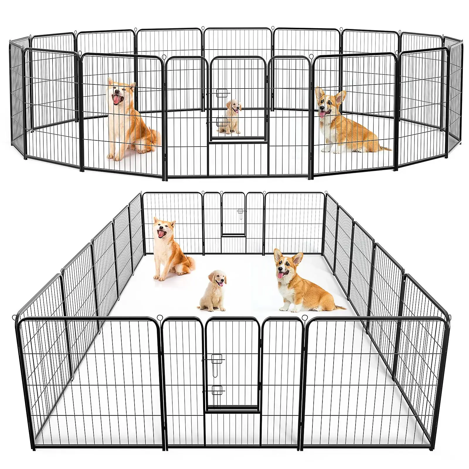 Tall Collapsible Steel Dog Playpen with Lockable Door - Heavy Duty Anti-Jump Universal Escape Proof Kennel for Large Dogs, Portable for Indoor/Outdoor Rabbits