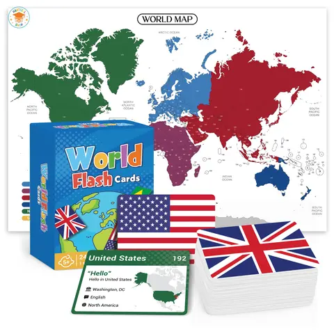 World Flags Flashcards - 245 Country Flags, Capitals, Languages & Continents - Gloss Laminated Kids Geography Flash Cards for Visual Learning Tools, Hartsell Shop