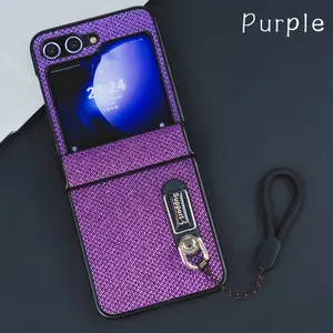 High-End Glitter Phone Case for Samsung Galaxy Z Flip7/6/5/4/3, with Lanyard Stand, Protective Hinge, Anti-Drop, Luxury Foldable Case