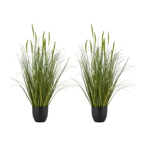VEVOR Artificial Grass Plant, 2 Pack 35 inch Cattail Grass in Pot, Premium PVC Faux Fake Greenery Shrubs Plant for Indoor Outdoor House Home Garden Office Room Decor, Housewarming, Green