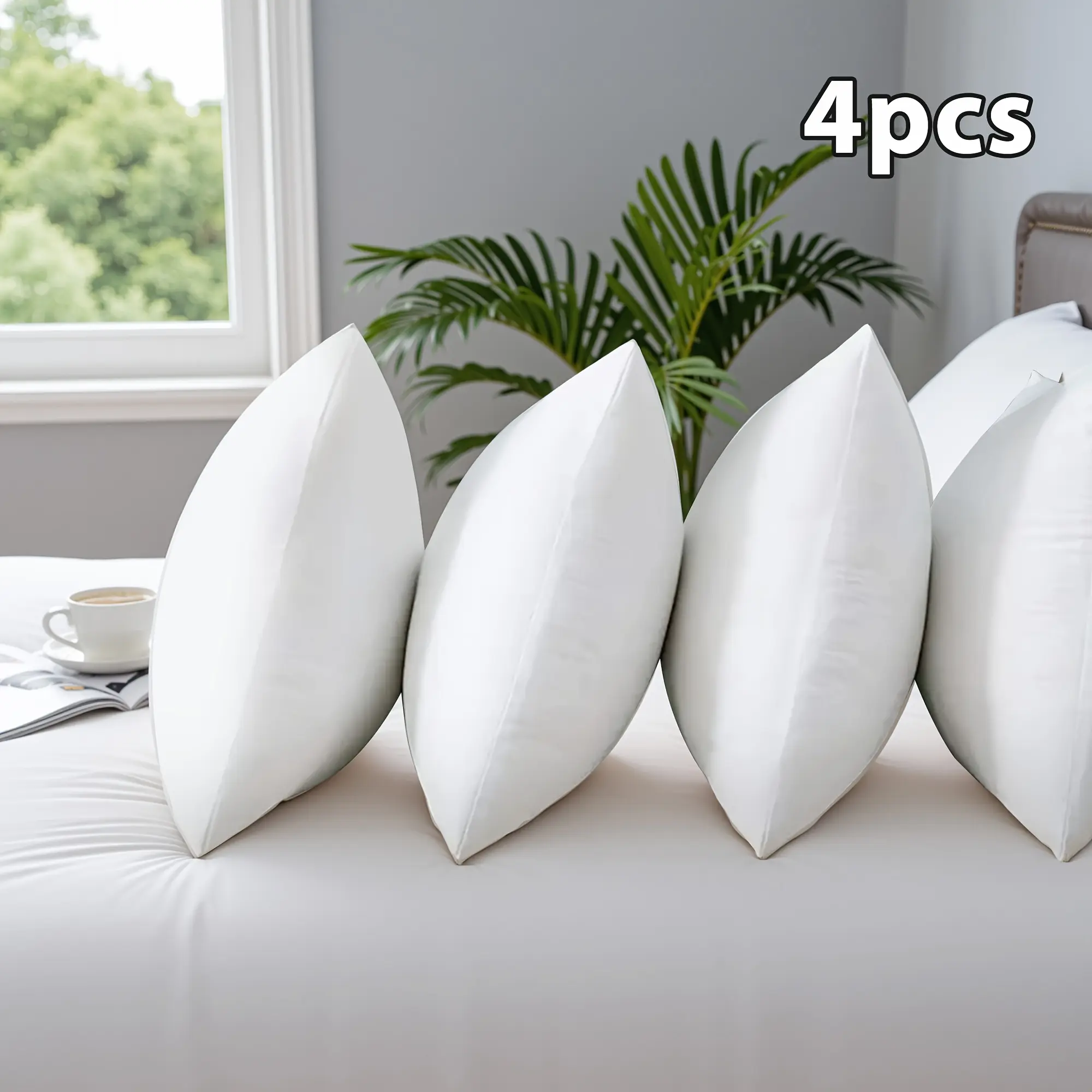 4pcs High Quality Fluffy Square Pillow Cores with Zipper - Plump White Stuffer Cushion Inserts, Ideal for Sofa, Bed & Patio Cushion Fillings, Perfect for Outdoor Camping And Travel, Great Family Gift Choice