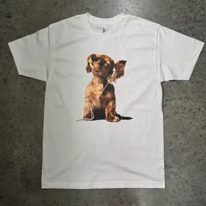 Dog With Headphones Funny Casual Cotton Tee