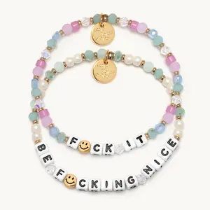 Little Words Project - Be Nice Stack – Bold Affirmation Bracelets, Empowering Duo, Trackable Kindness Set – Choose Your Size