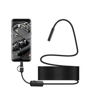 3-in-1 7mm Endoscope Camera - HD IP67 Waterproof Borescope with Adjustable Brightness LED Lights, 16.4FT Semi-Rigid Cable for iPhone/Android/PC, Automotive Plumbing Home Inspection Tool