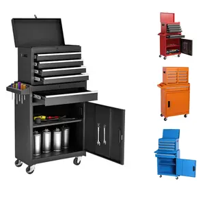 Portable Tool Chest, 5-Drawer Rolling Tool Storage Cabinet with Detachable Top Tool Box, Liner, Universal Lockable Wheels, Adjustable Shelf, Locking Mechanism, Metal Tool Cart for Garage Workshop Universalwheels Toolchest