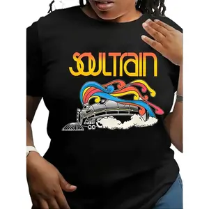 Vibrant Soul Train Tee  Unisex Boxy Fit Heavyweight Tee    2026 New Boxy Fit Tee 100%  Vibrant Plus Size Women's Fashion T-Shirt - Soul Train Graphic, Stretchy Polyester Blend, Round Neck Short Sleeve