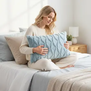 12"x20" Luxe Textured Throw Pillow for Lumbar Support Soft Faux Fur Finish Diamond Weave Design Modern Couch & Bedroom Decor Essential Insert Included Geometric Pattern Cozy Elegance