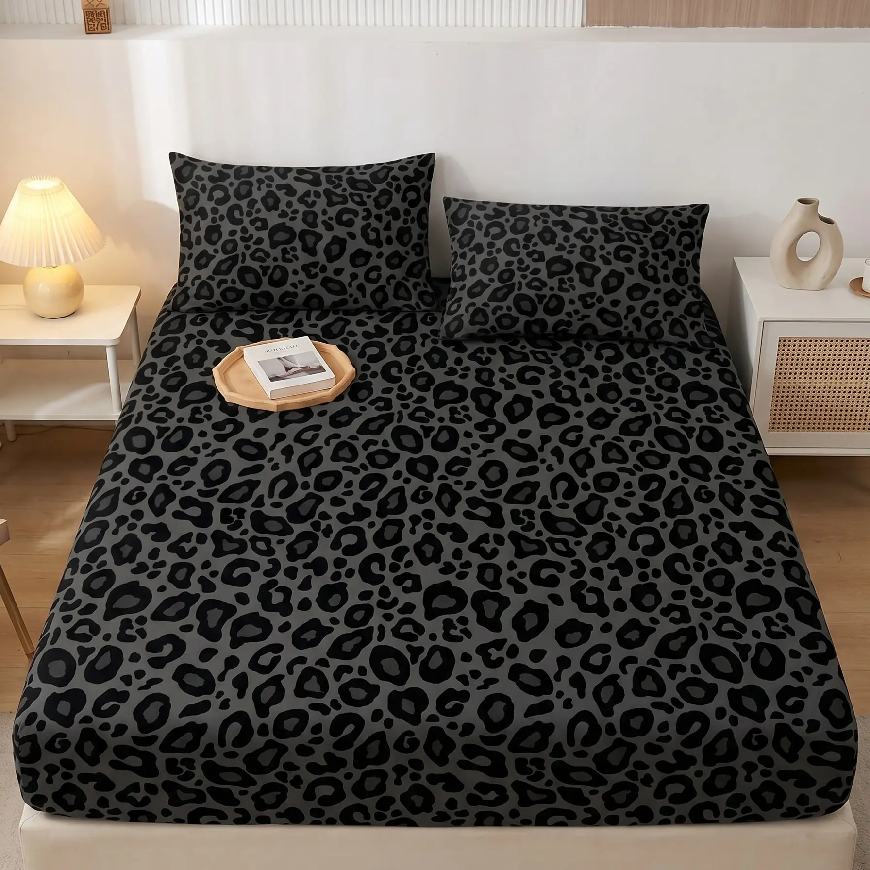 3pcs leopard print bedding set, Bed sheets set, Bedding Essentials, including 1 bedsheet and 2 pillowcases, without pillow core, deep pocket design, available in single, double bed sizes, suitable for bedrooms, guest rooms, and university dormitories