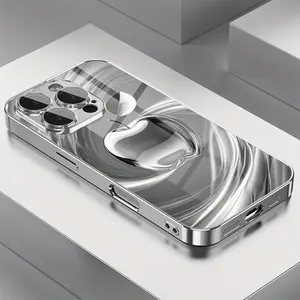 Fashion Silver Apple Pattern Phone Case, Compatible with iPhone 16 Pro Max/16 Plus/16 Pro/16/15 Pro Max/15 Plus/15 Pro/15/14 Pro Max/14 Plus/14 Pro/14/13 Pro Max/13 Pro/13/12 Pro Max/12 Pro/12/11 Pro Max/11 Pro/11/XS Max/XR/X/7 Plus/7, Comes with HD Glass