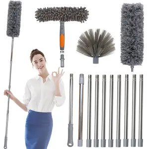 Ultra-Fine Fiber Feather Duster, Reusable Bendable Washable Spider Web Duster, 10 Extra Long Extension Rods, Clean Ceiling Fans, High Ceilings, Blinds, Furniture, Cars