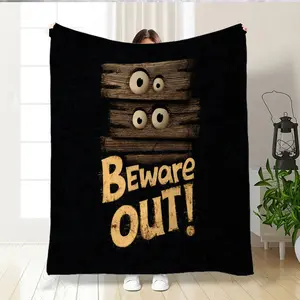 Creative Wooden Bead Eye Print Flannel Blanket, Warm Comfortable Nap Blanket for Sofa Bed Office Car Camping Travel Home Decor Gift