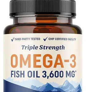 Triple Strength Omega 3 Fish Oil 3600 mg | EPA & DHA | Over 2100mg Omega-3 Fatty Acids | 1300mg EPA + 860mg DHA | Best Essential Fatty Acids