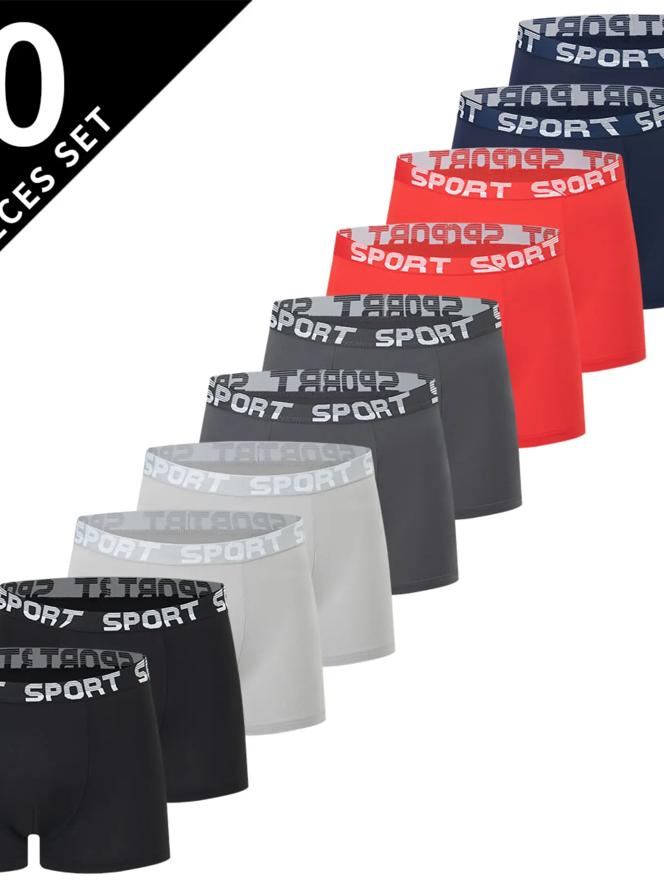 10-Pack Plain Men's Boxer Briefs, Comfortable Breathable Elastic Moisture-Wicking, Casual Contrast Binding, All-Season Athletic Sporty Activewear Sports Clothes Sportswear Underwear Elastic Knit Underwear