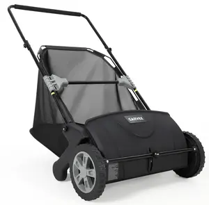 Garvee 21" Push Lawn Sweeper, 3.5 Cu. Ft Leaf & Grass Collector with Dual Spinning Brushes, Adjustable Height, 10" Rubber Wheels, Manual Yard Sweeper