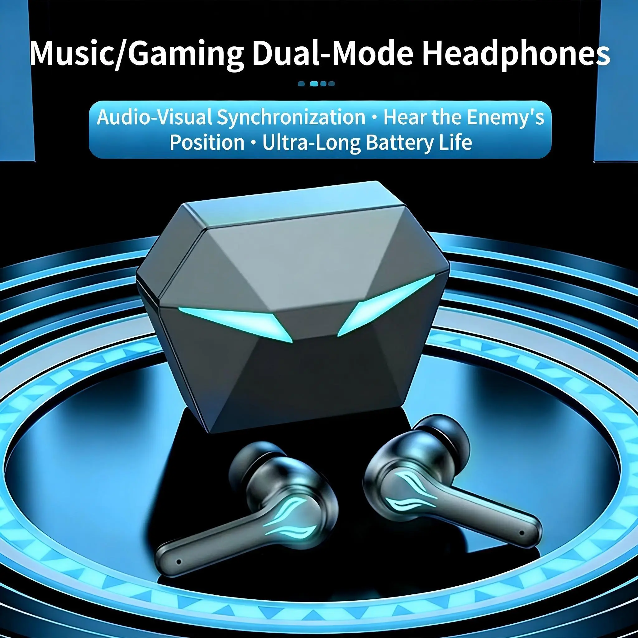 MOKATA Cool Blue LED Glow Bluetooth 5.4 Wireless Headphones - 50-Hour Playtime, Hi-Res Immersive Audio, IPX5 Waterproof In-Ear Headphones, Adjustable Durable Gamer Design, Wet/Dry/Sweatproof, Tech-Integrated, Multi-Device, for Sports, PC - Black, Wet/Dry/