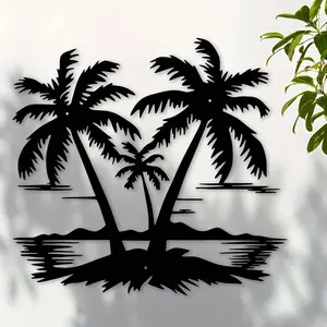 Palm Tree & Beach Scene Design Wall Art, Metal Wall Decor, Wall Hanging Decor for Home Living Room Bedroom, Home Decor, Hangable, Wall Decoration