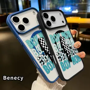 Phone Case for iPhone 17 Pro Max 16 Plus 15 14 13 12 11 Air E Boy Mom Vibe Pattern Non-Yellowing Shockproof Soft Silicone Transparent Acrylic Cover Supports Wireless Charging.