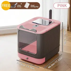 Lovely Large Capacity Automatic Cat Litter Box Pink Odor Control Enclosed Front Entry Top Exit Foldable With Litter Scoop Activated Carbon Bag Litter Mat Option