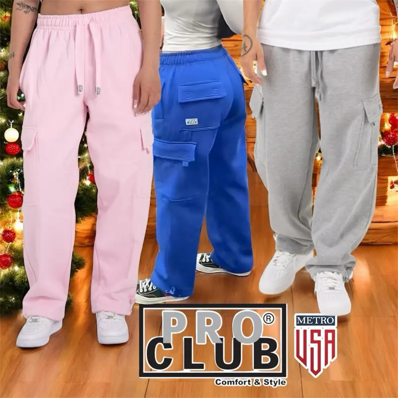 Pro Club XS Heavyweight Fleece Cargo Sweatpants Pink Gray Black Maroon Charcoal Khaki Royal Blue Casual Trouser for Outdoor Activities Bottom Womenswear