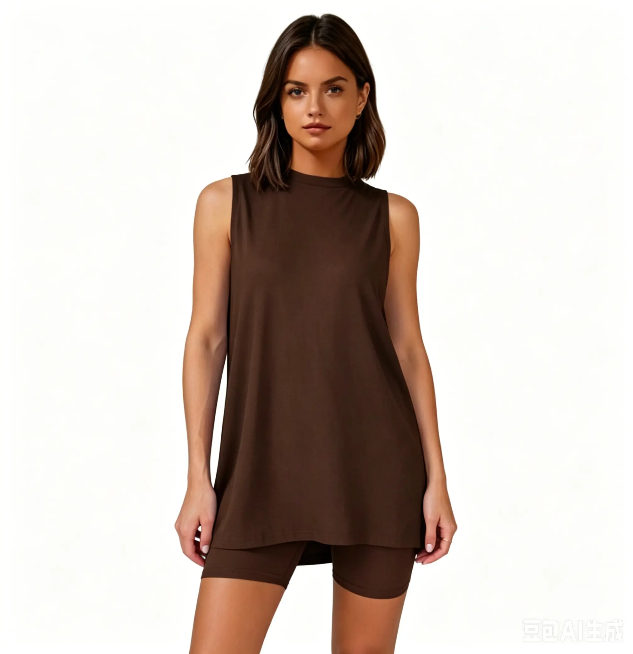 Sleeveless Crewneck Women's 2 Piece Sets Summer Matching Lounge Shorts Set Resort Airport Travel Outfit Split Hem Casual Clothes Basic Fitted Homewear