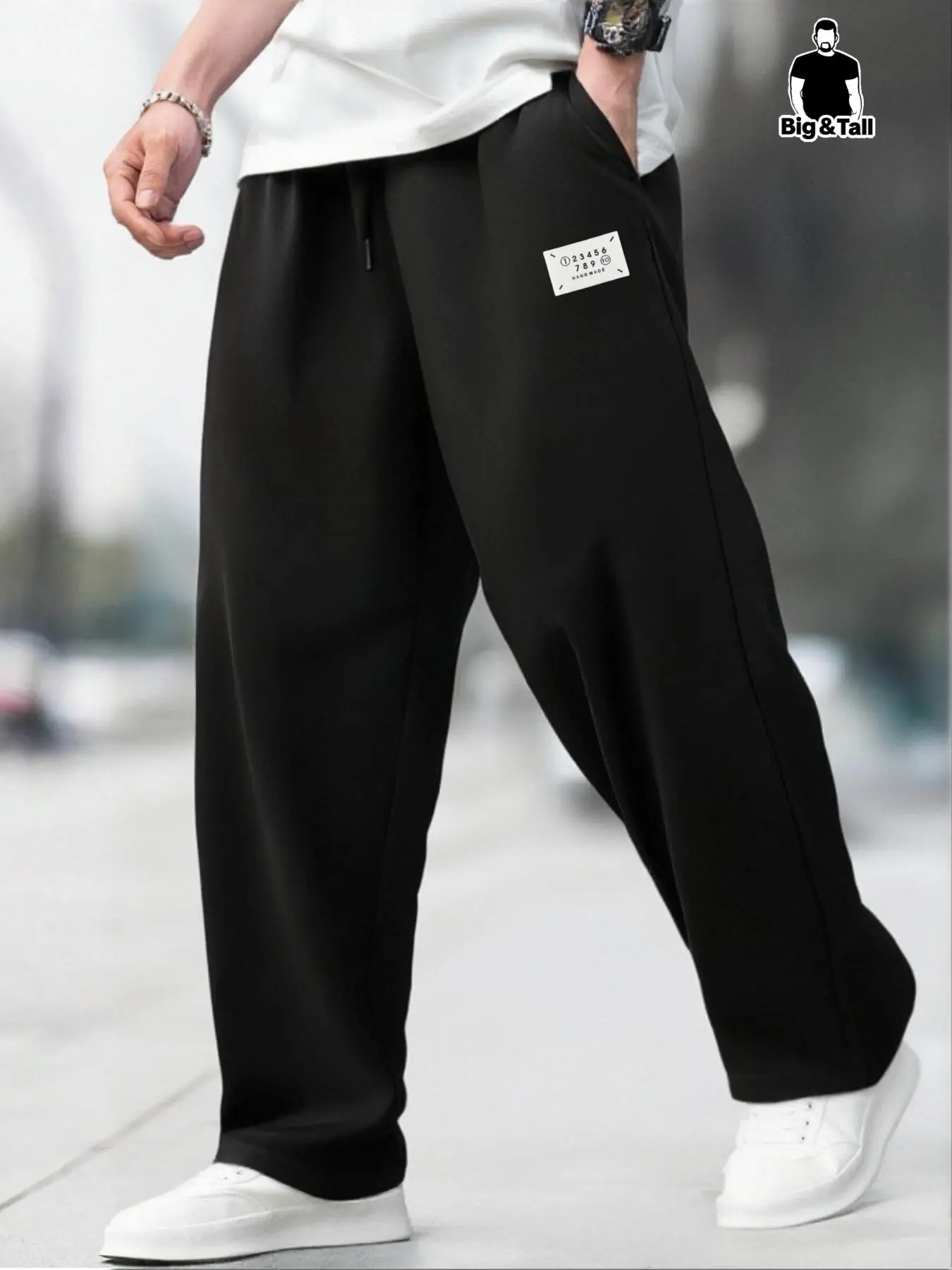 [Plus Size] Men's Solid Color Straight Leg Casual Street Everyday Sweatpants, Casual Comfy Breathable Trousers for Daily Wear, Men's Bottoms for Summer, Casual Sports Trousers, Athleisure Bottoms