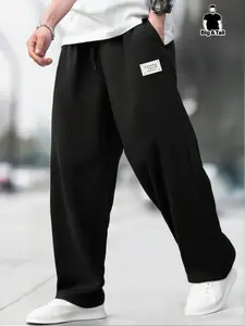 【Plus Size】 Men's Solid Color Straight Leg Casual Street Sweatpants, Casual Comfy Breathable Trousers for Daily Wear, Men's Bottoms for Summer, Casual Sports Trousers